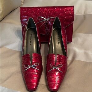 Bellini Metallic Red Flats with Clutch